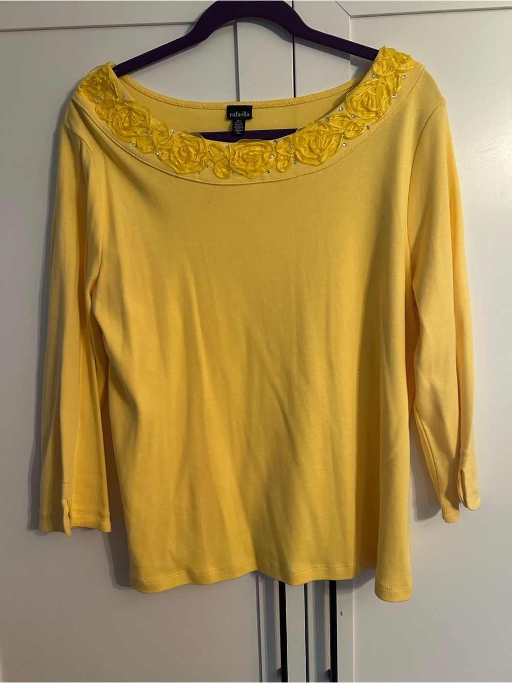 Rafaella Yellow Boatneck Top with Floral Applique